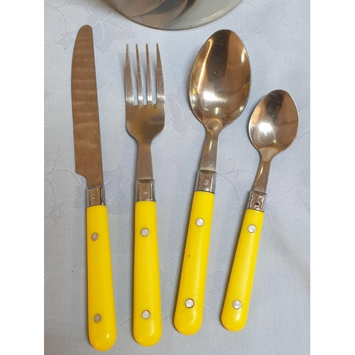 588 - Funky Cutlery with Sunny Yellow Handles and Ceramic Floral Pattern Jug (H:20cm)