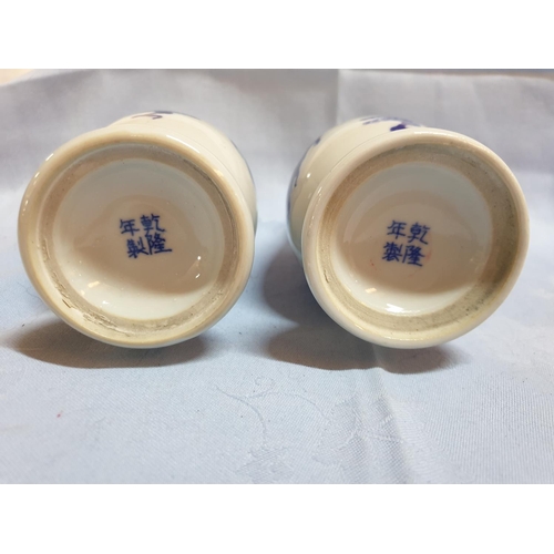 653 - Pair of Blue and White Dragon Motif Porcelain Vases (H:17.5cm each)