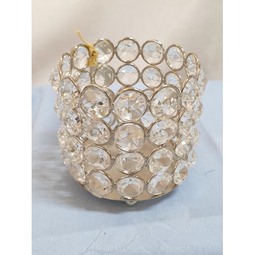 211 - White Metal / Crystals John Lewis Candle Holder Together with Glass Paperweight with Silver Decor