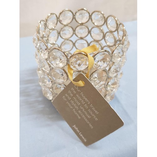 211 - White Metal / Crystals John Lewis Candle Holder Together with Glass Paperweight with Silver Decor