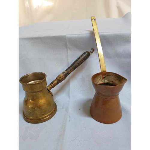 518 - Vintage Style Wood / Brass  Effect Greek Briki (Greek, Coffee Maker) and Grinder