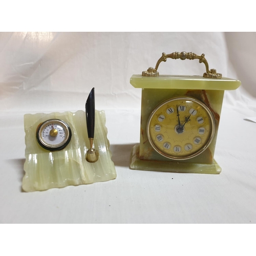 392 - Desktop Items inc; 4 x Novelty Metal Pencil Sharpeners Onyx (?) Clock and Others