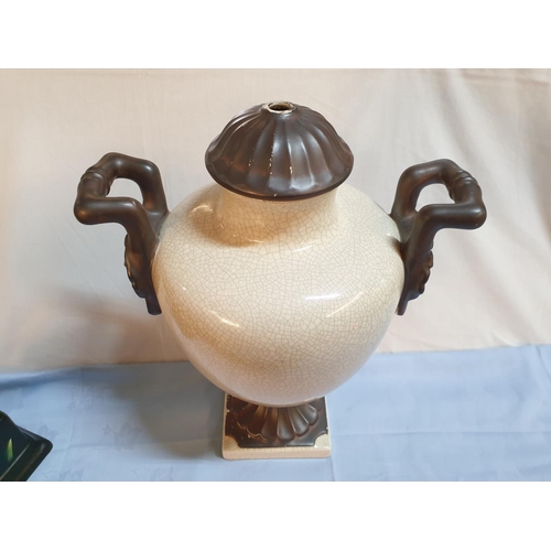 401 - Large Lamp Stand in the Form of Classical Vase, Together with 2 x Matching Black Vases on Base Made ... 