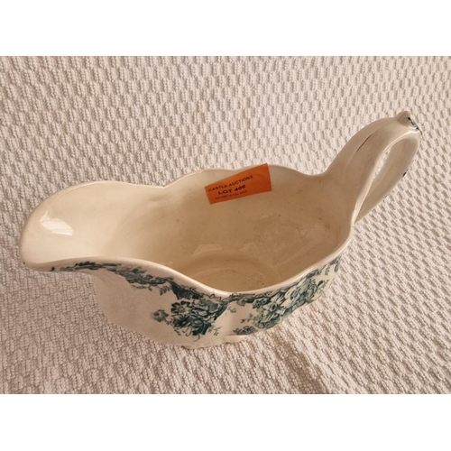 406 - Antique Eton WAA & Co Porcelain Sauce / Gravy Boat with Green Tone Floral Pattern