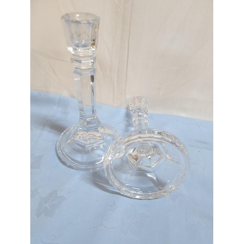 409 - 2 x Matching Glass Candlesticks (H:21cm)