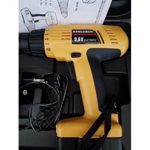 194 - Peugeot 9.6v Cordless Drill in Hardcase with 2 x Batteries, (Model: TB1009), Looks Unused, Basic Tes... 