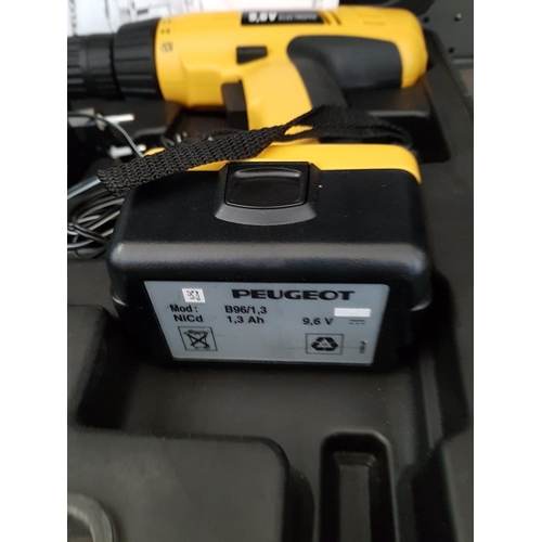 194 - Peugeot 9.6v Cordless Drill in Hardcase with 2 x Batteries, (Model: TB1009), Looks Unused, Basic Tes... 