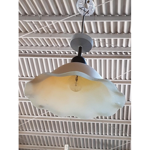 630 - 2 x Hanging Lights (Matt Glass Lamp Shades with White and Ivory, White Metal and Brass), (Un-Tested)