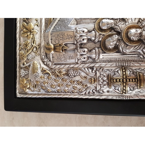 100A - Last Supper Silver Traditional Art Icon Copy of Byzantine Art (Silver .925), (52.5 x 40cm)