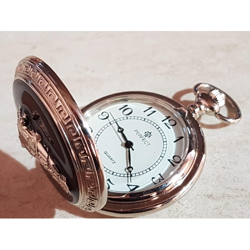 268 - Retro White Pocket Watch with Train Motif (Quartz)