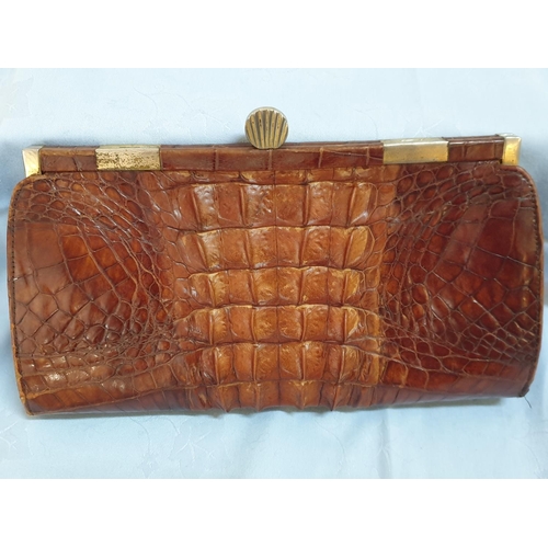 278 - Vintage Genuine Crocodile Skin Handbag / Clutch Bag / Chain Purse