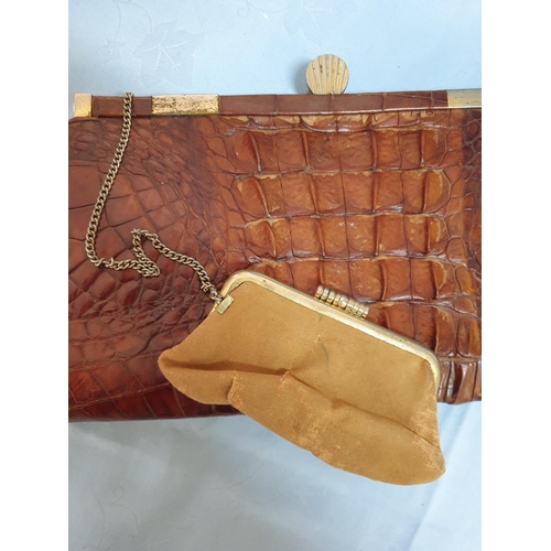 278 - Vintage Genuine Crocodile Skin Handbag / Clutch Bag / Chain Purse