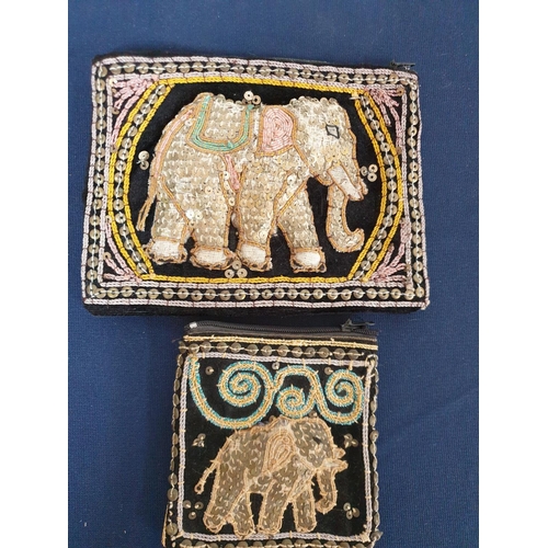 282 - Vintage Collection of 5 x Woven Table Mats, 2 x Oriental Elephant Themed Purses Sequin Decorated