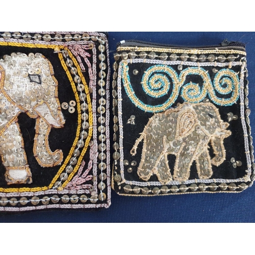 282 - Vintage Collection of 5 x Woven Table Mats, 2 x Oriental Elephant Themed Purses Sequin Decorated