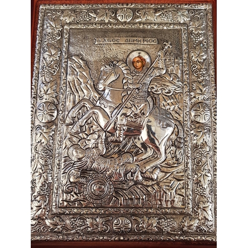 614 - Saint Dimitrios Holy Silver Icon Copy of Byzantine Icon (Hand Craft / Silver .925), (22.5cm x 27.5cm... 