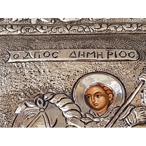 614 - Saint Dimitrios Holy Silver Icon Copy of Byzantine Icon (Hand Craft / Silver .925), (22.5cm x 27.5cm... 