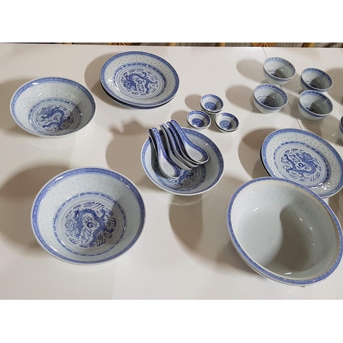 658 - Blue and White Dragon Motif Porcelain Dinner / Tea Set ( More Than 55x pcs ) Chinese Tea Pot with Cu... 