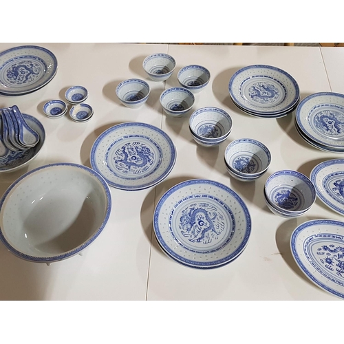 658 - Blue and White Dragon Motif Porcelain Dinner / Tea Set ( More Than 55x pcs ) Chinese Tea Pot with Cu... 