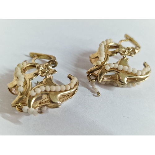 338 - Pair of Decorative Shapely Gold Tone Silver Earings with Lines of Artificial Pearls, (Approx. 12g), ... 