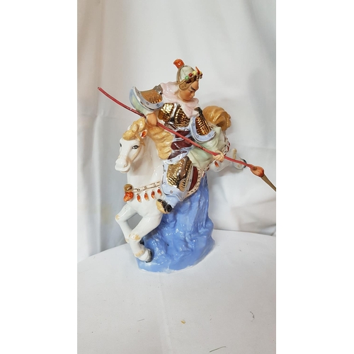 341 - Chinese Warrior Porcelain Figurine, Made in China of Warrior and Horse in Traditional Outfit (H:32cm... 