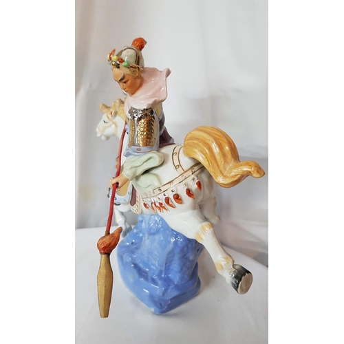 341 - Chinese Warrior Porcelain Figurine, Made in China of Warrior and Horse in Traditional Outfit (H:32cm... 