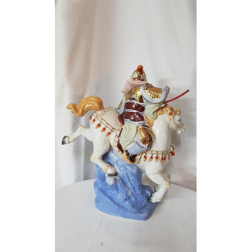 341 - Chinese Warrior Porcelain Figurine, Made in China of Warrior and Horse in Traditional Outfit (H:32cm... 