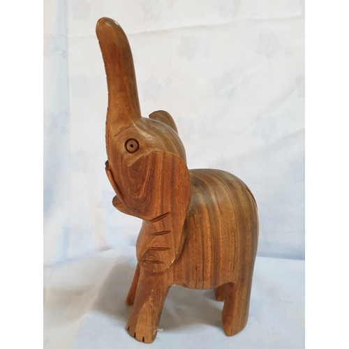 350 - Soapstone Stone Art Mother Elephant with Baby Inside Sculpture (H:10cm) Together with Solid Wood 