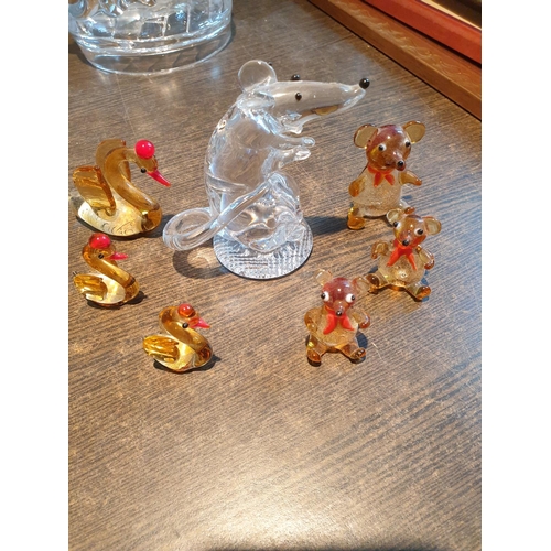 363 - Collection of 6 x Swans and Bears Miniature Figurines Blown Clear and Maber Glass  (H:4.5 - H:3cm) T... 