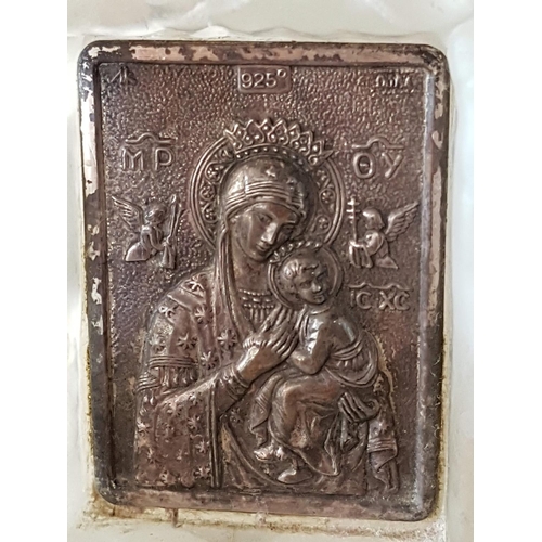 369 - Silver (.925) Icon of Madonna with Child, Copy of Byzantine Icon 