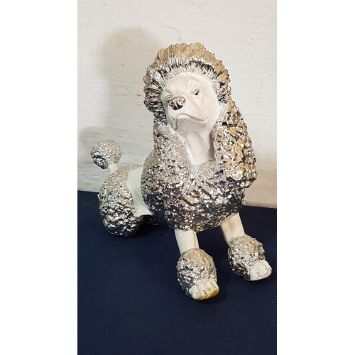 818 - Retrieving Poodle Ceramic White / Silver Figurine (H:31cm)