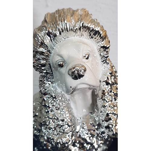 818 - Retrieving Poodle Ceramic White / Silver Figurine (H:31cm)