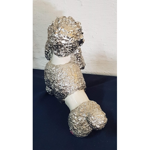 818 - Retrieving Poodle Ceramic White / Silver Figurine (H:31cm)