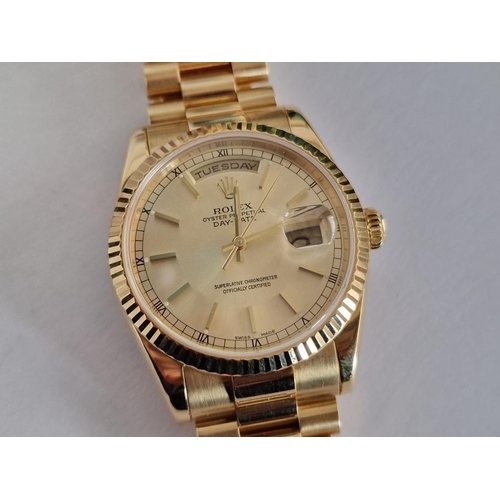 134A - 18ct Gold Rolex President Gents Wrist Watch; Oyster Perpetual Day Date 36mm (Model 118238) on 18ct G... 