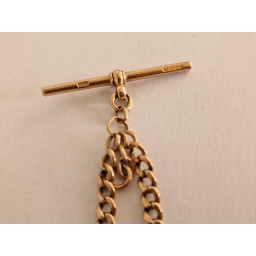 139A - 9ct Gold Albert / Pocket Watch Chain, (Approx. L: 2 x 23cm, Weight: 24.5g), 'T' Bar and 2 x Chains w... 