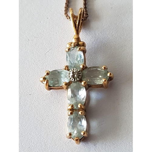 263 - Sterling Silver Gold Tone Cross Pendant Pale Blue Stones .925 Ladies Drop Earrings Lila Stones, Tota... 