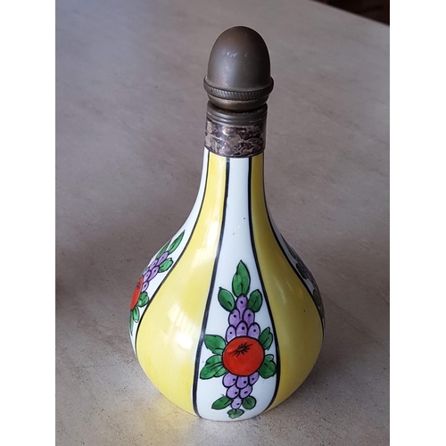 294 - Limoges Hand Painted Mini Decanter with Brass Collar and Stopper and Matching Glass