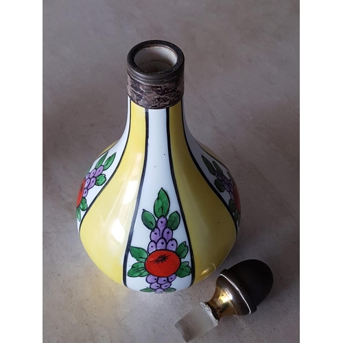 294 - Limoges Hand Painted Mini Decanter with Brass Collar and Stopper and Matching Glass