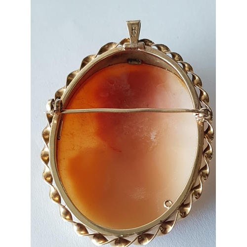 38 - Vintage Cameo Brooch / Pendant 9ct Yellow Gold, Total Weight 21gr (Oval 4 x 6cm)