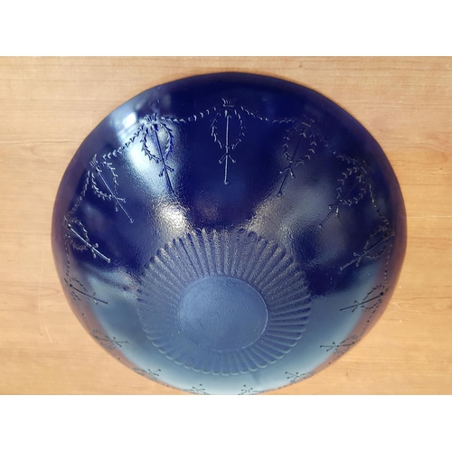 597 - Blue Glass Tableware Large Cake Stand (Ø35 x H:9.5cm) and Huge Bowl / Dish (Ø39.5cm)