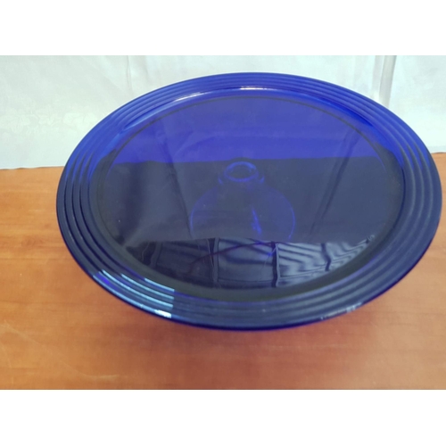 597 - Blue Glass Tableware Large Cake Stand (Ø35 x H:9.5cm) and Huge Bowl / Dish (Ø39.5cm)