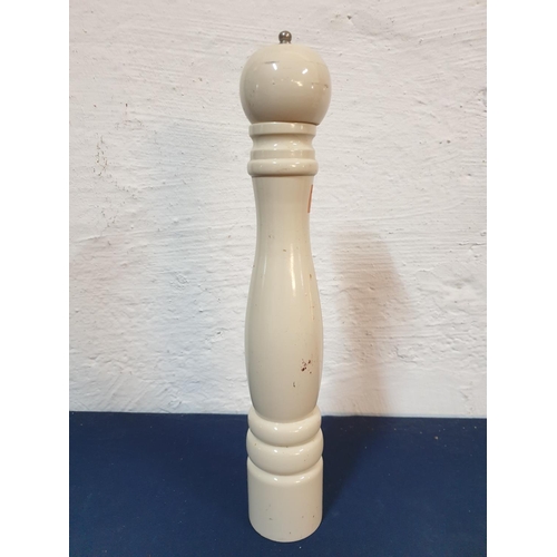 696 - Large White Coloured Wooden Pepper Mill (H:41cm)