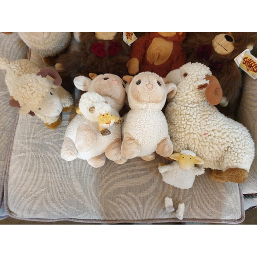 698 - 11 x Cuddly Plush Chimps and Sheep Together with 2 x Small Sheep Decorations