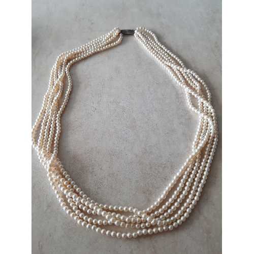 87 - Vintage 5 x String Pearl Necklace with Hallmarked Sterling Silver Clasp (Boxed)