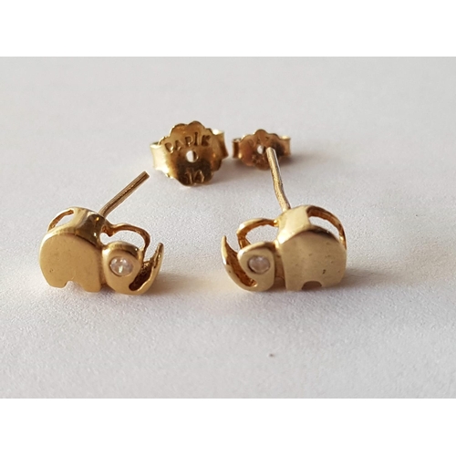 88 - Solid 14k Gold Hallmarked 585 Elephant Earrings, Total Weight 1.9grms