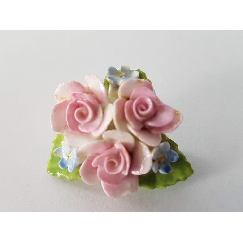 89 - 3 x Brooches; 1 x Vintage Royal Doulton Porcelain Flower Brooch, 1 x Vintage Coalport Flower Brooch ... 