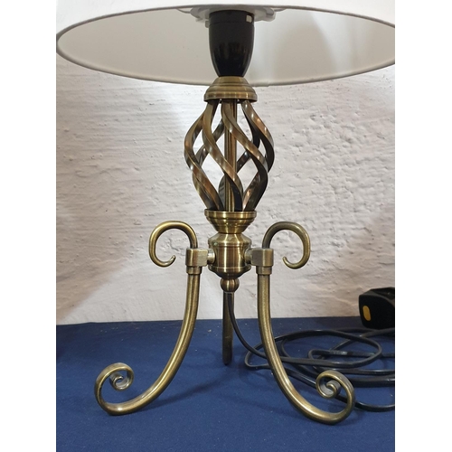 206 - Pair of Table Lamps with Brass Effect Decorative Base and White Simple Lamp Shade (H:45cm each)