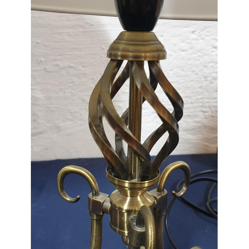 206 - Pair of Table Lamps with Brass Effect Decorative Base and White Simple Lamp Shade (H:45cm each)