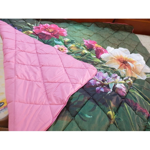 397 - Quilted Reversible Bed Cover with Colourful and Plain Sides for Double Bed