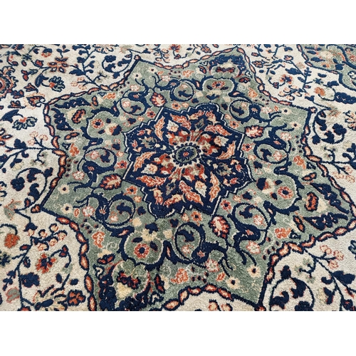 237 - Carpet with Blue, Green & Cream Colours, Floral Pattern Around Centre Medallion and Decorative Borde... 