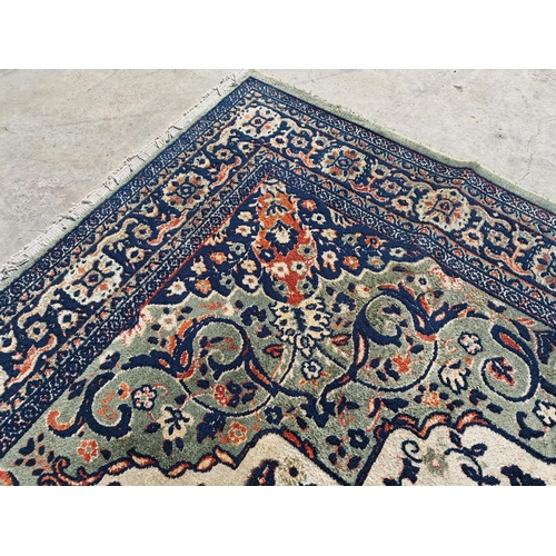 237 - Carpet with Blue, Green & Cream Colours, Floral Pattern Around Centre Medallion and Decorative Borde... 